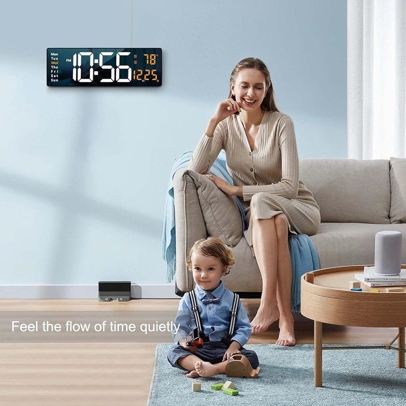 Large Digital Wall Clock Remote Control Brightness Memory Function Alarm Timer