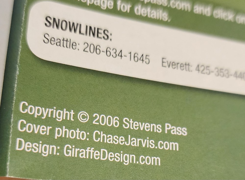 2006/07 STEVENS PASS SKI AREA TRAIL MAP. WASHINGTON. MINT
