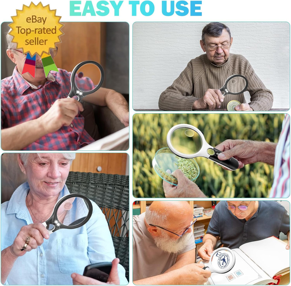Compact Magnifying Glass with Lights,45X 10X 5X Small Handheld Lighted