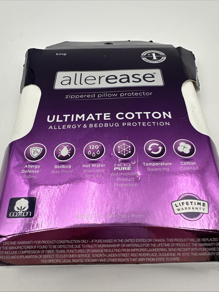 AllerEase Ultimate Cotton Zippered Pillow Protector White King Size 20"x36"