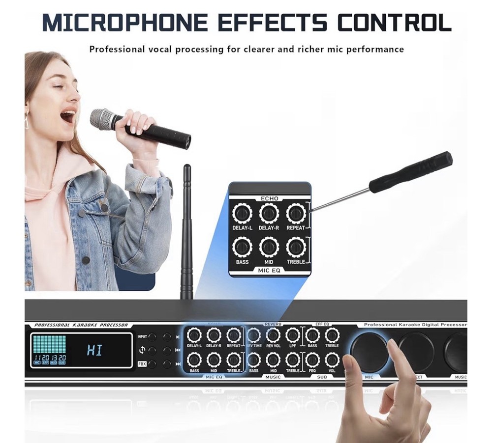 Karaoke Processor System, Digital PreStage Effector Vocal Preamp Mixer Equalizer