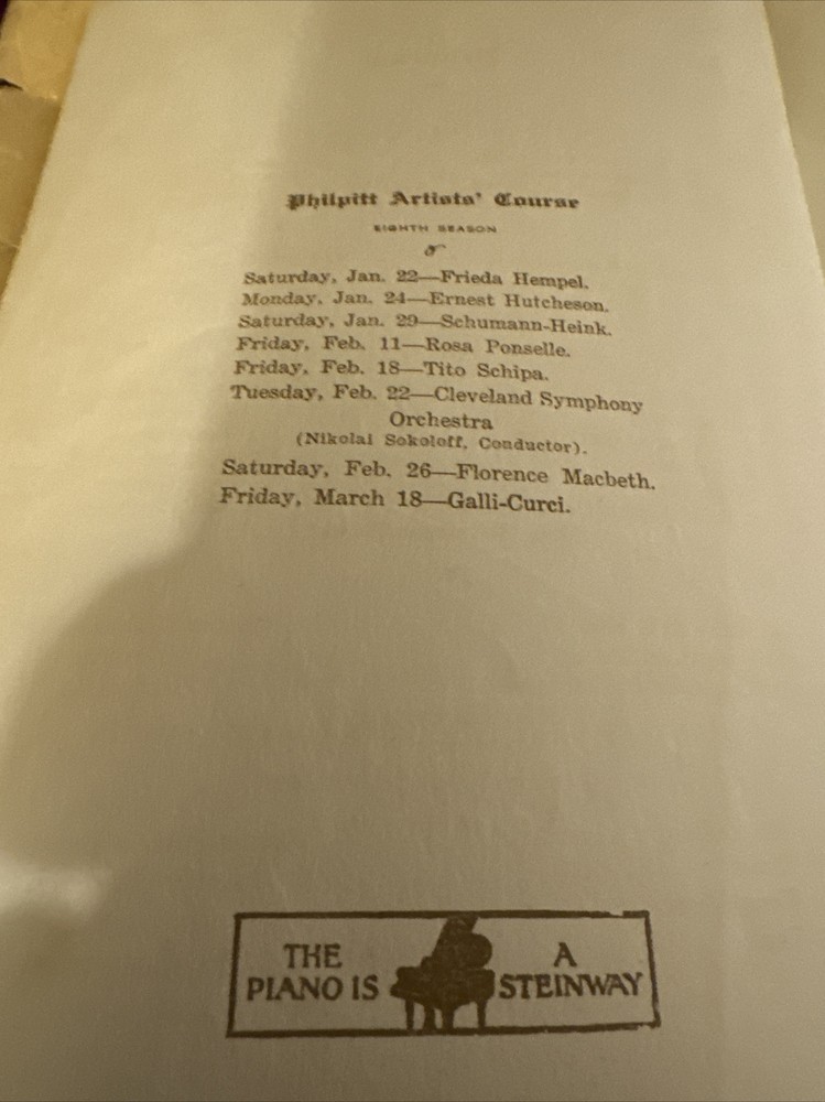 Ernestine Schumann Heink 1927 SIGNED Concert Program