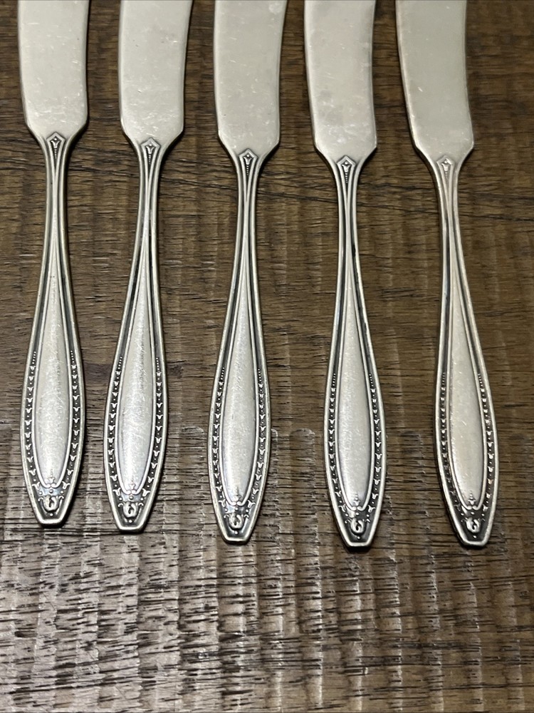 5 Oneida Silver Webster II Flat Handle Butter Spreaders