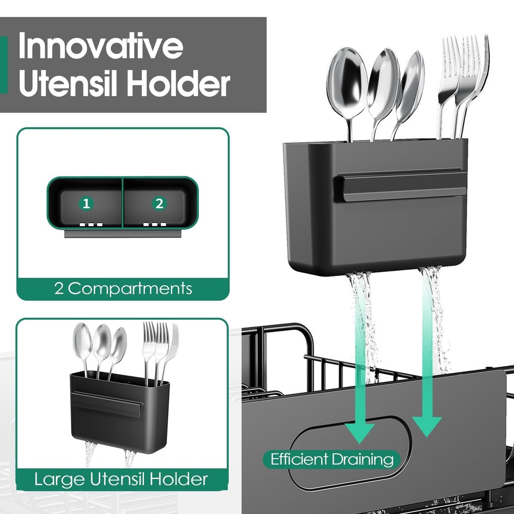 Extendable Dish Drying Rack for Kitchen Counter, Large Expandable Dish Rack w...