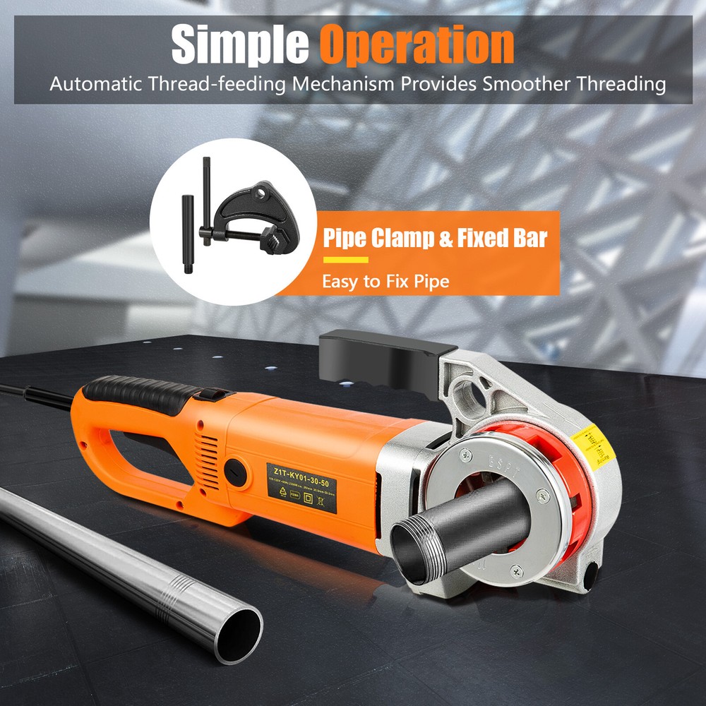 Compact Electric Pipe Threading Machine with 6 Dies, 2300W Power