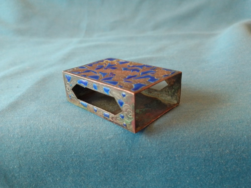 Match Holder. Box. Metal, Enamel. Old China.