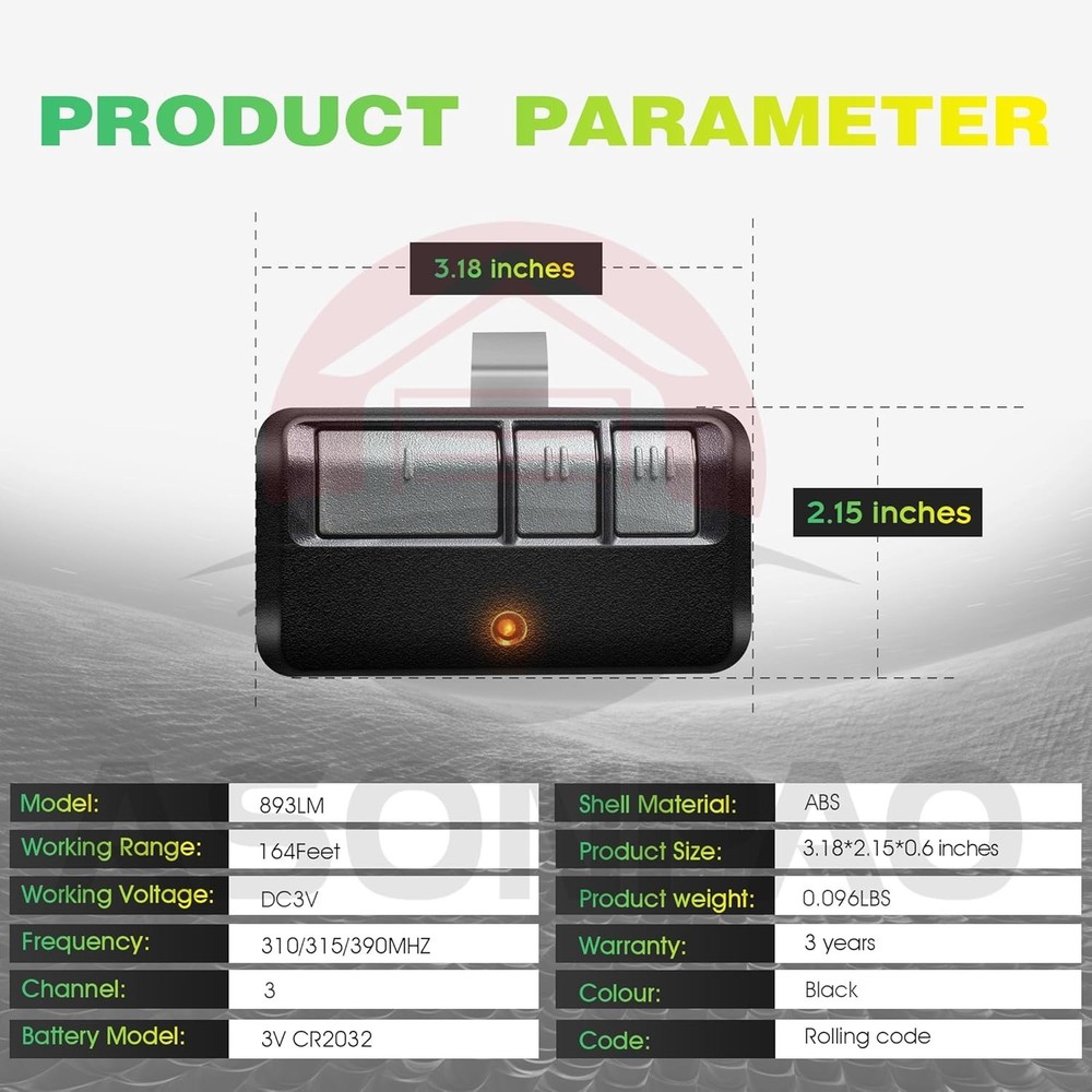 LiftMaster 893LM Remote Control - Pack of 3