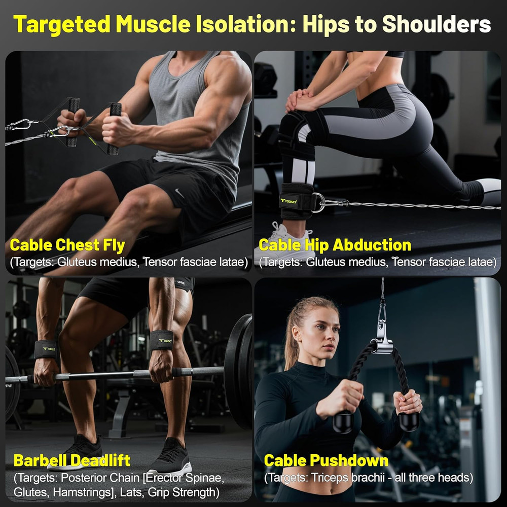Cable Attachments Set for LAT Pulldown & Cable Machines - Home Gym Accessories