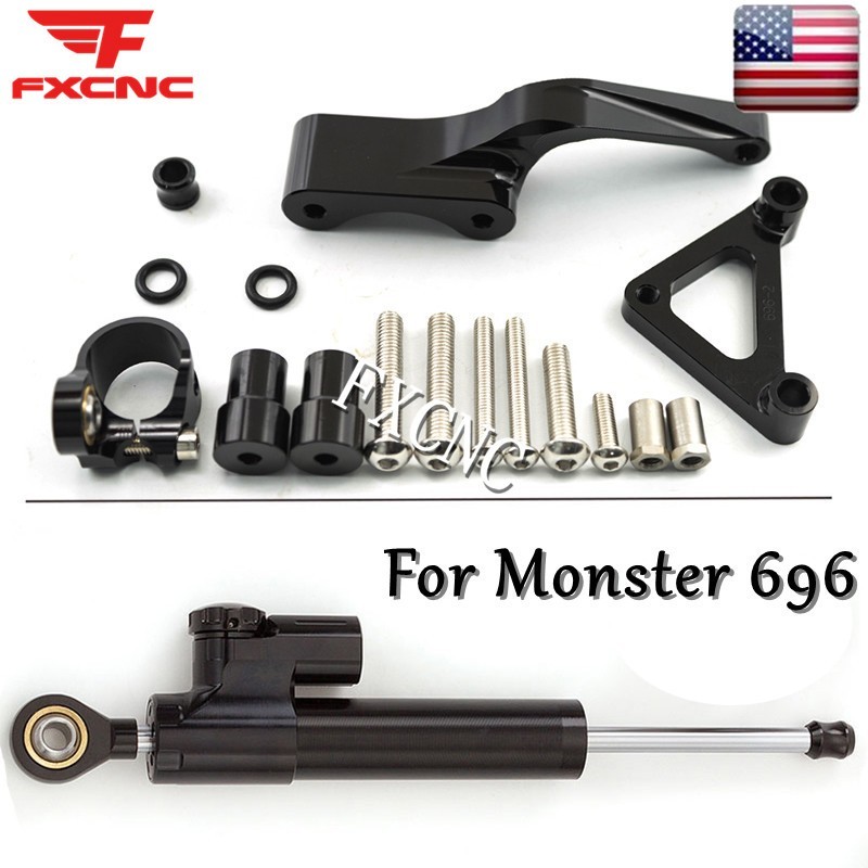 Black Steering Damper Stabilizer & Mounting Bracket Kit For Ducati Monster 696