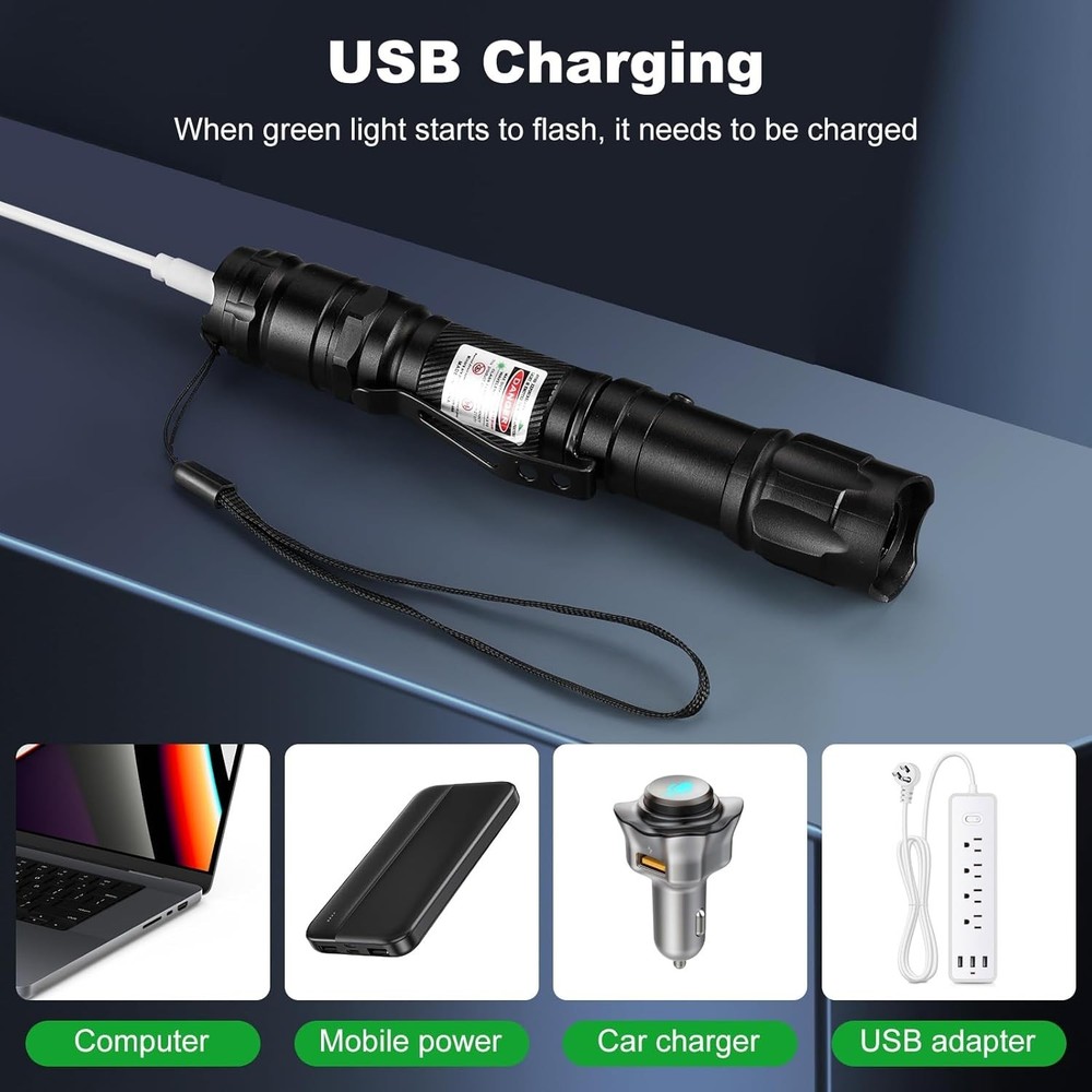 Durable Green Laser Pointer – Long Range, USB Charging, Perfect for Hikes