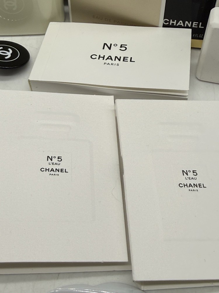 Chanel Misc Lot Perfume Sample Box Bag Sticker Mascara Mirror