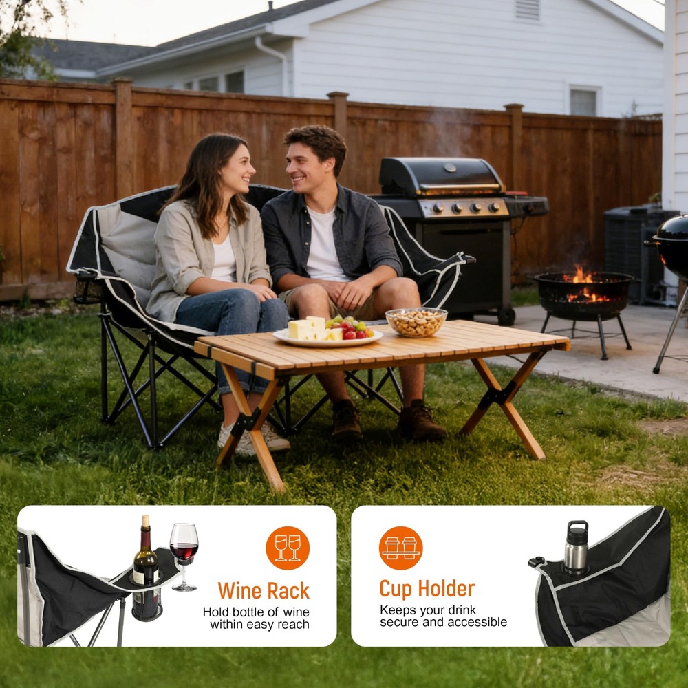 Double Camping Chairs, Oversized Folding Camping Loveseat, Double Camp Couch ...