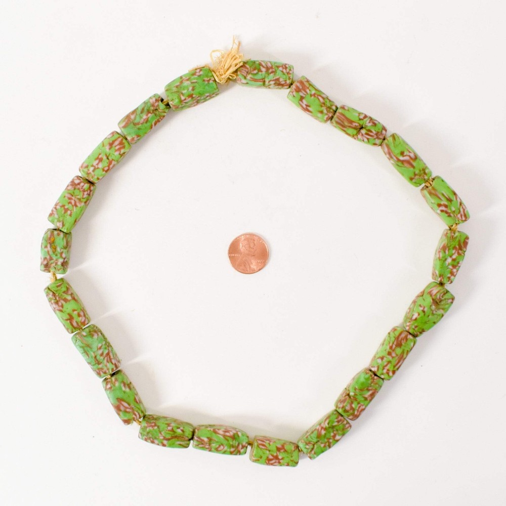 Floral Venetian Rectangular Green Trade Beads