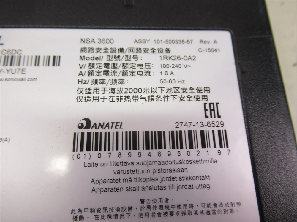 Dell Sonic Wall NSA 3600 Firewall Security Appliance
