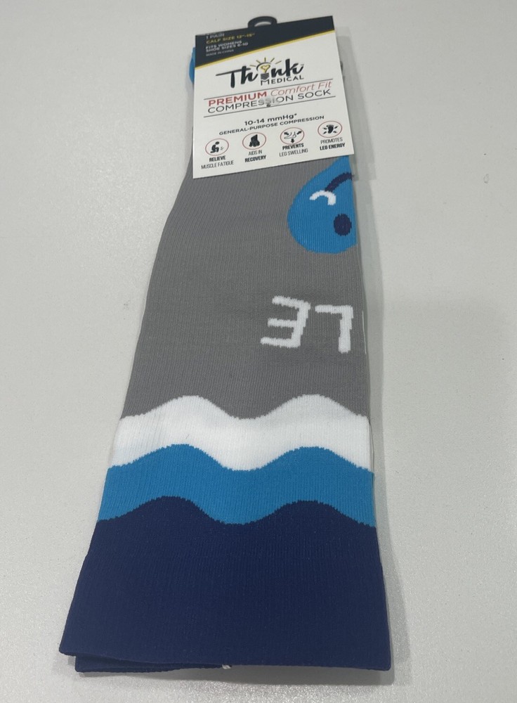 Think Medical- Women's Grey Patterned Compression Socks- Size 6-10