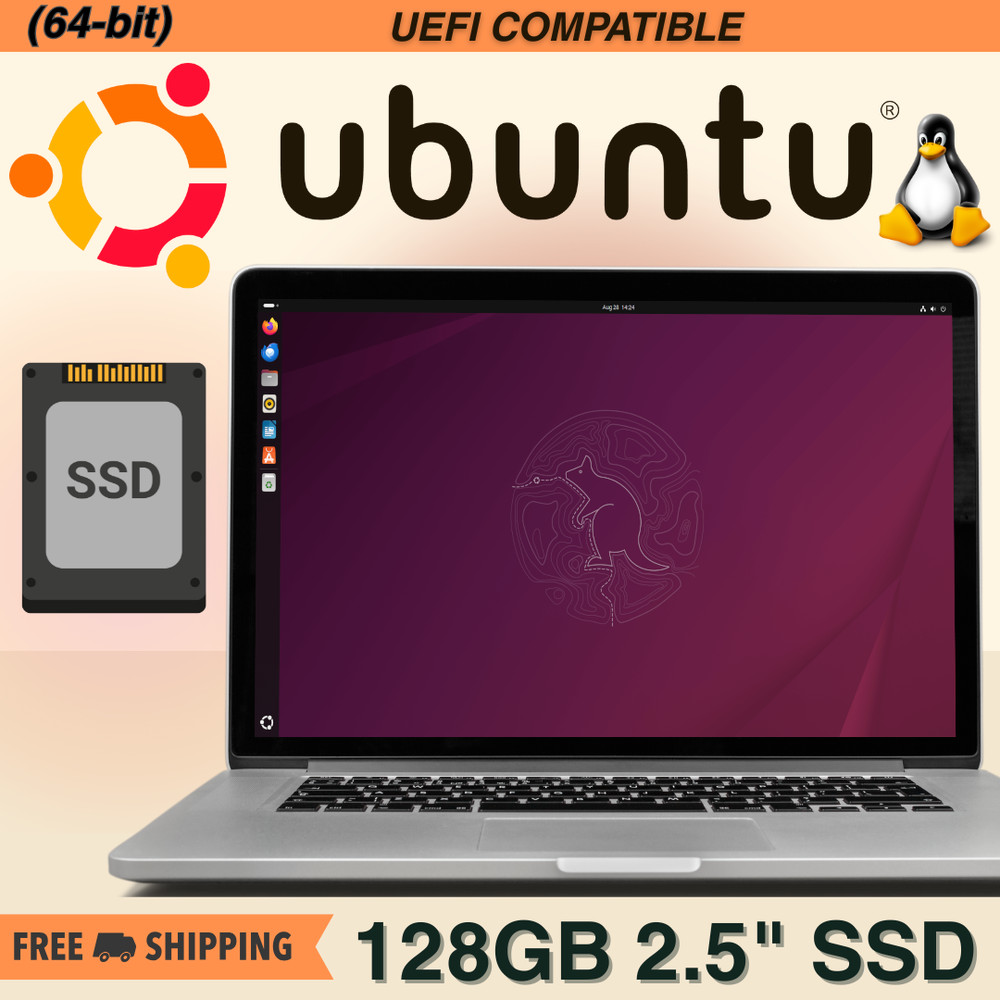 Ubuntu Linux 25.10 128GB SSD 2.5" Latest Version Installed (UEFI) Solid State