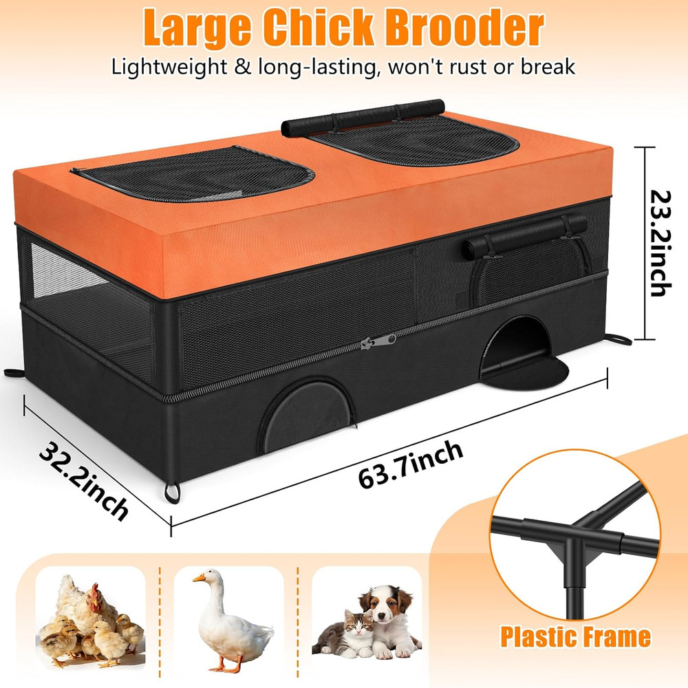 64" Large Chicken Brooder, Brooder Box for Chicks with Zipper Doors, Removable W