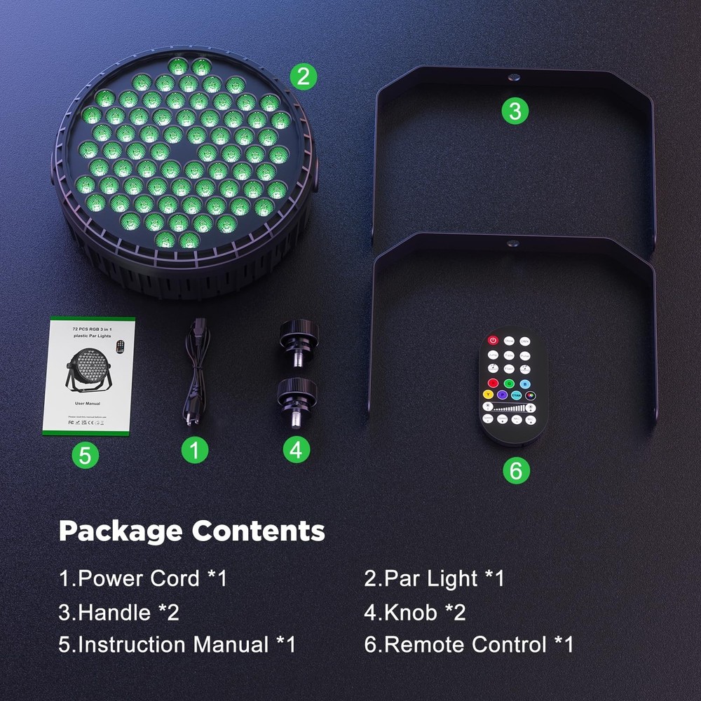 Stage Par Lights, 72 LEDs RGB Par Can Uplights with Dynamic Vortex Stage Effe...