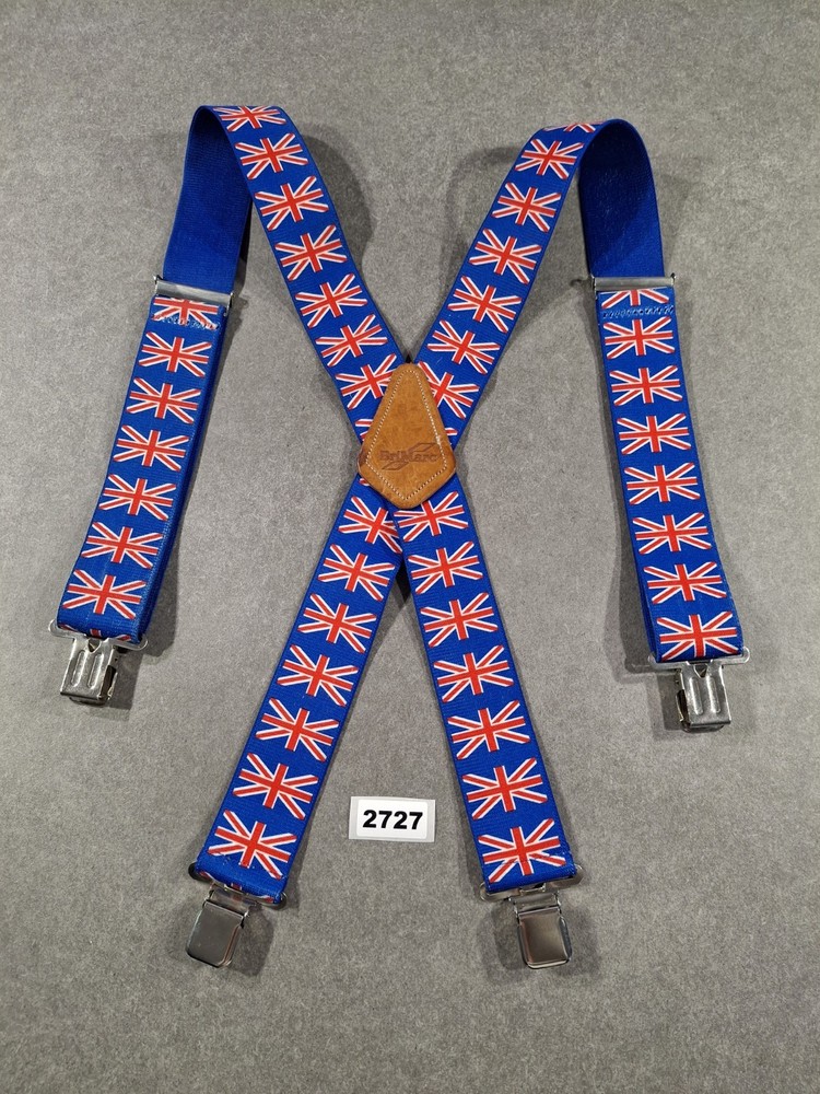 BriMarc Union Jack Elasticated Braces Leather Reinforced Cross Patch Adjustable