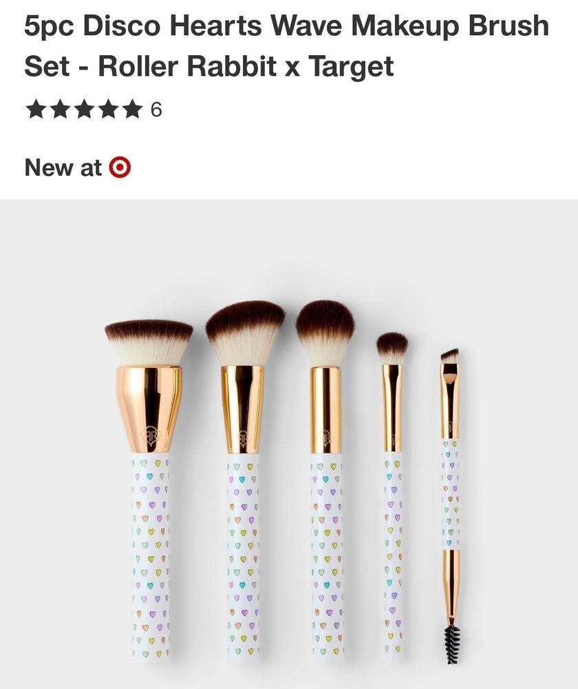 🩷🧡💛💚 Roller Rabbit x Target - 5pc Disco Hearts Wave Makeup Brush Set
