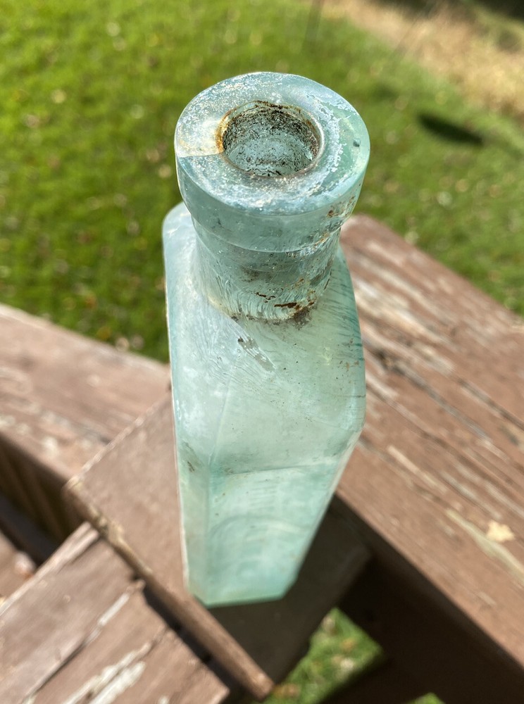 Three In One Oil Co, Blown Aqua Bottle