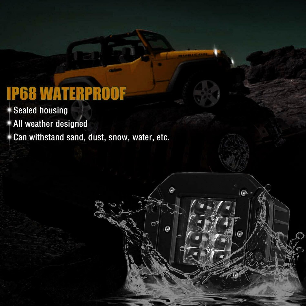 4x 5" Flush Mount LED Work Lights Cube Pods Offroad Driving Backup Reverse+ Wire