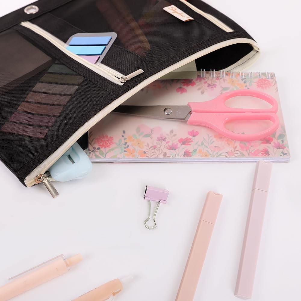 SKYDUE Pencil Pouch for Binder, Case, 3 Ring Binder Black