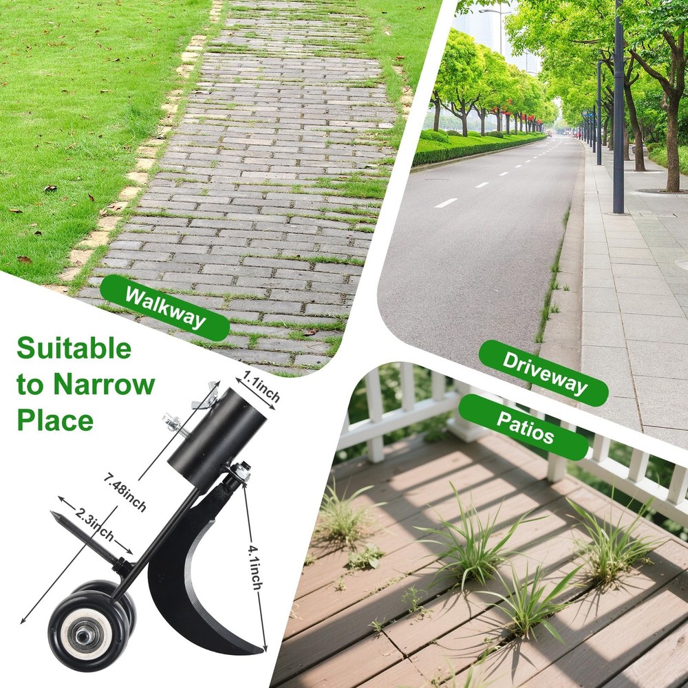 Crack Weeder with Wheels 6.5FT Metal Crevice Weeding Tool with Adjustable Lon...