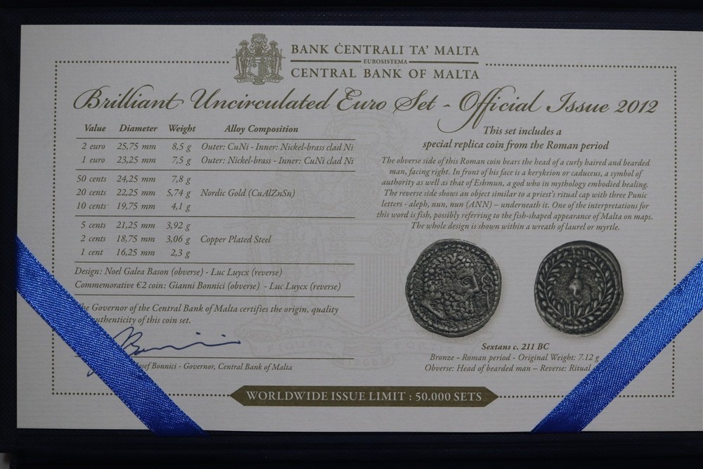 🧭 🇲🇹 MALTA 2012 MINT SET WITH COA MISSING ONE COIN B84 #379