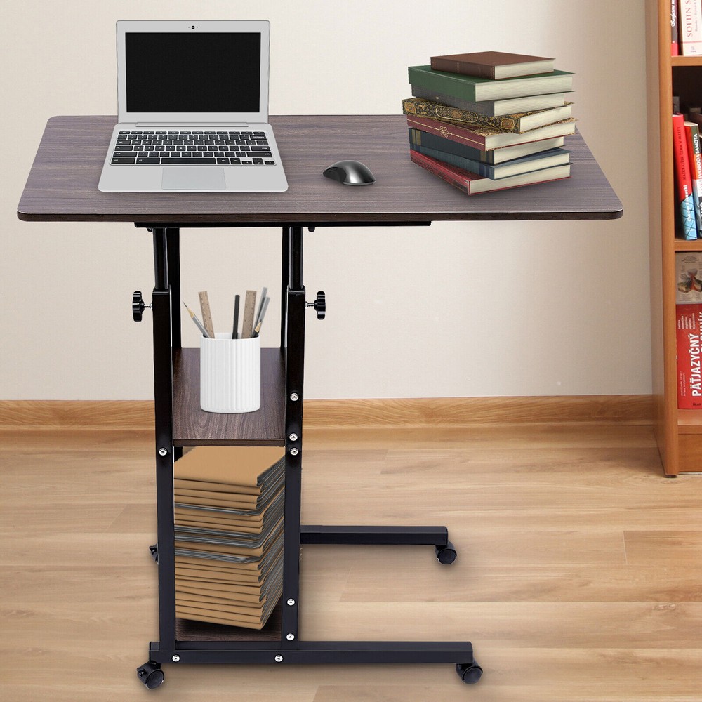 Adjustable C-Shaped Side Table with Wheels for Ergonomic Comfort