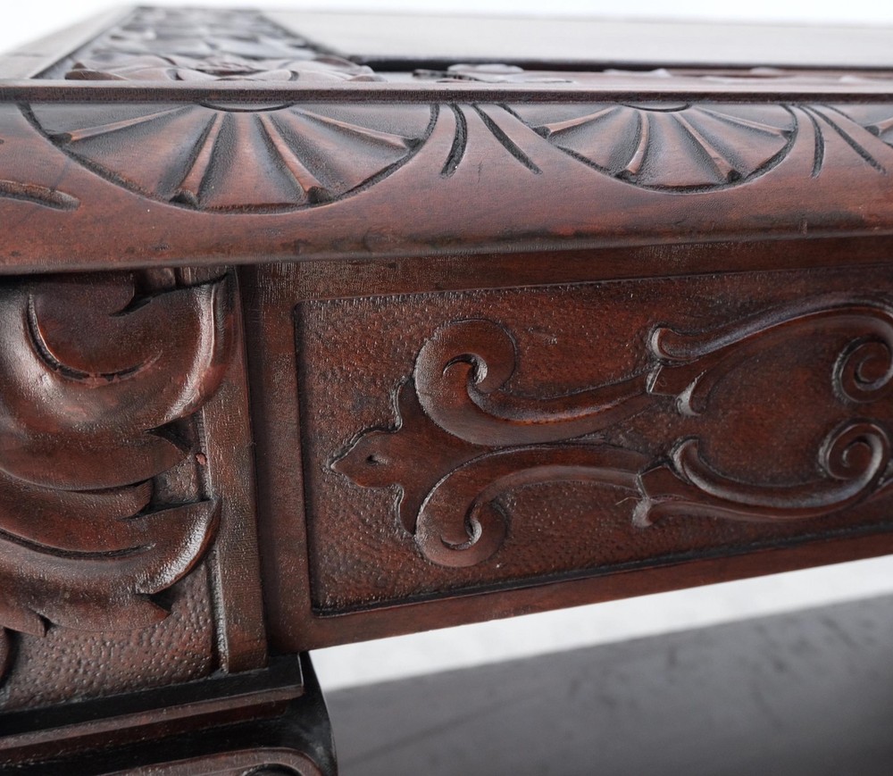 Jacobean Finely Carved Massive Solid Mahogany Partners Desk