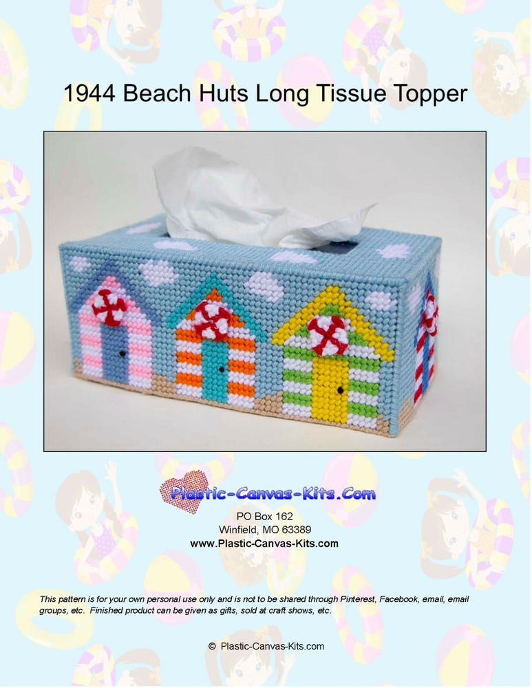 Beach Huts Long Tissue Topper Plastic Canvas Pattern or Kit