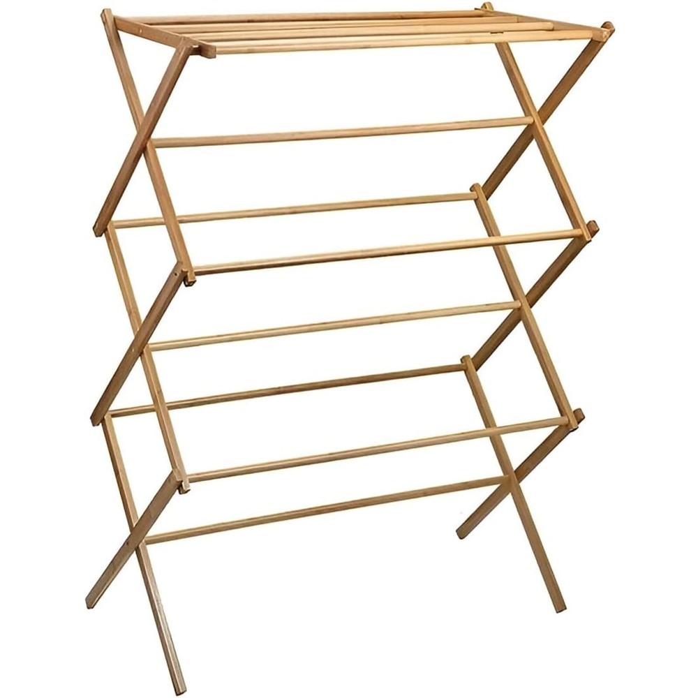 Collapsible Bamboo Drying Rack – Foldable Laundry Drying Stand for Indoor/Out...