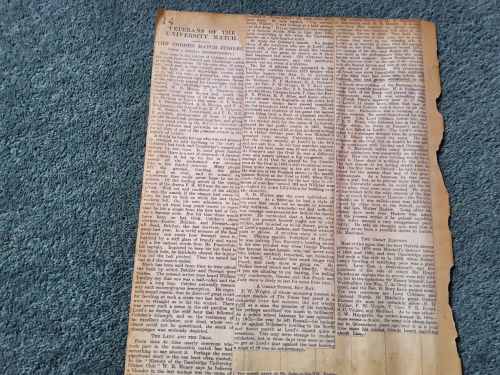Xm64  Ephemera 1921 Article Cobden Match Jubilee