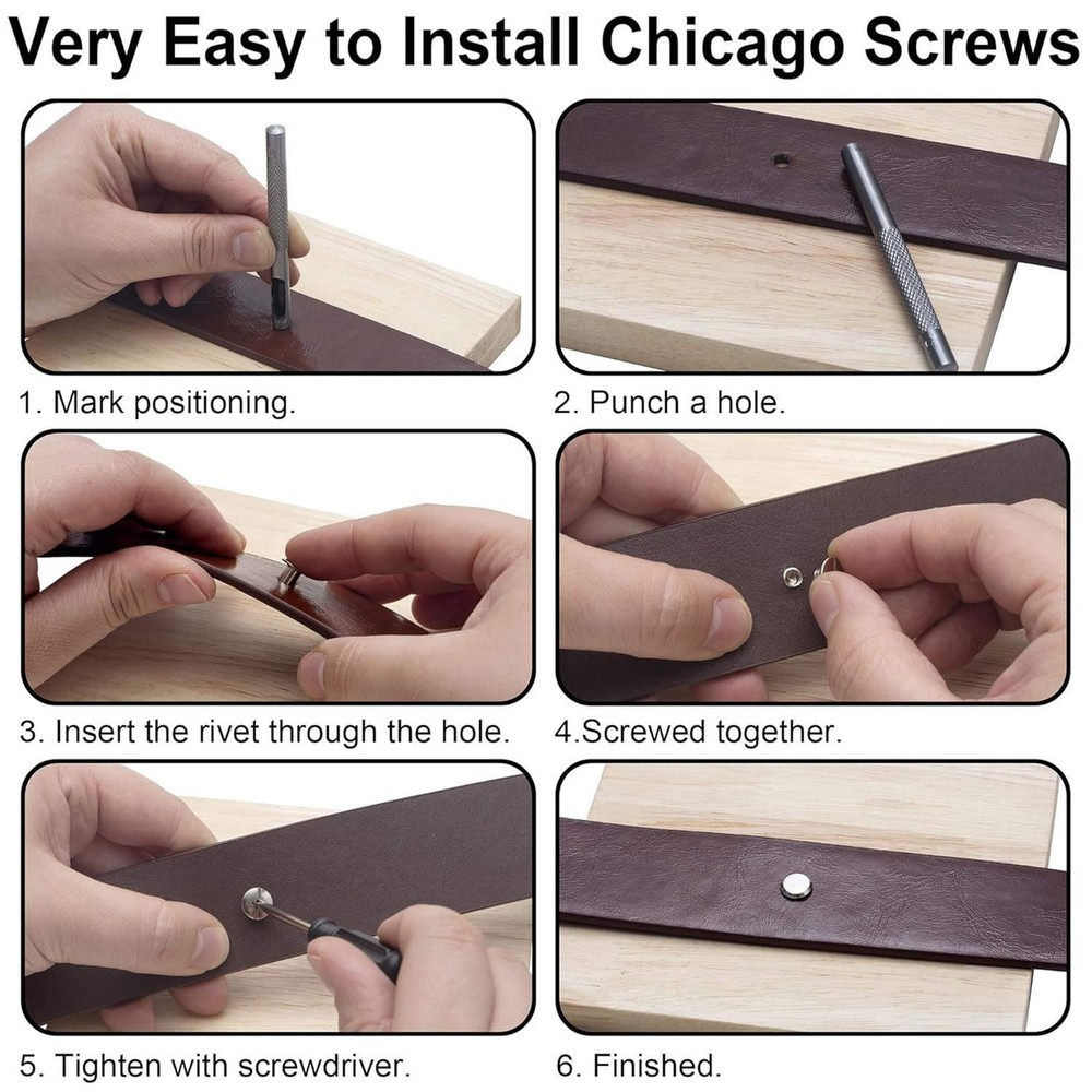 For DIY Leather Working 6 sizes Chicago Screws Leather Working Rivet Kit