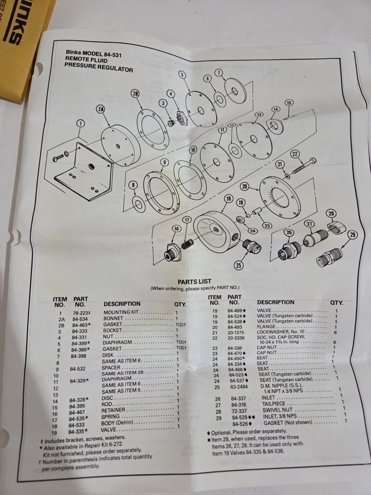 Binks 6-272 Repair Kit