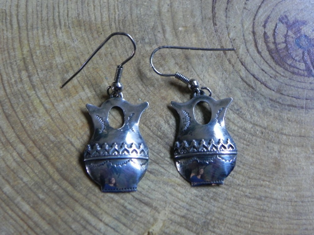 Sterling Silver POTTERY shaped dangle Earrings Navajo