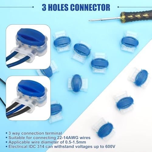 Electrical IDC 314-BOX Pigtail 3 Wire Connector, Self-Stripping Moisture