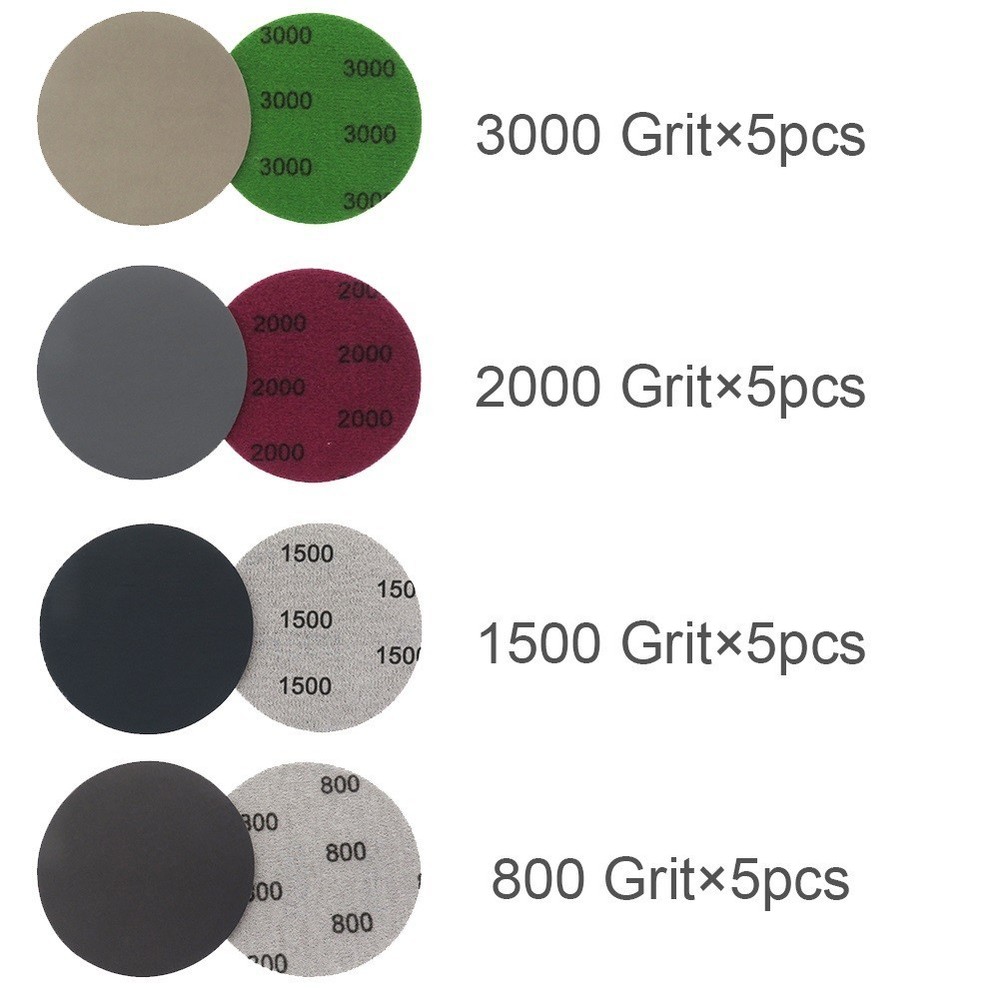 20pcs Sandpaper Discs 800 1500 2000 3000 Grit High Flexibility Hook&Loop