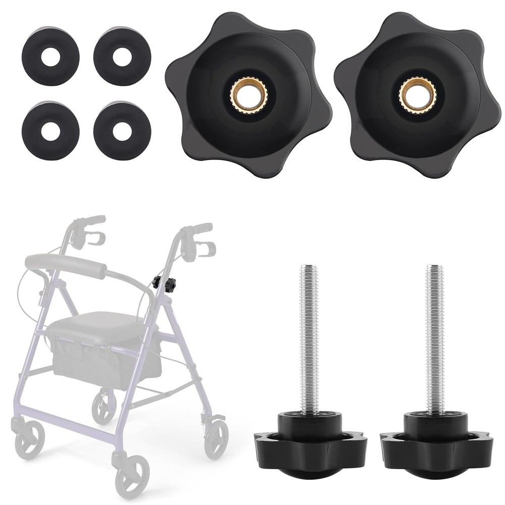Jerbor 2 Pack Replacement Arm Adjustment Knobs for Rollators Walker Black