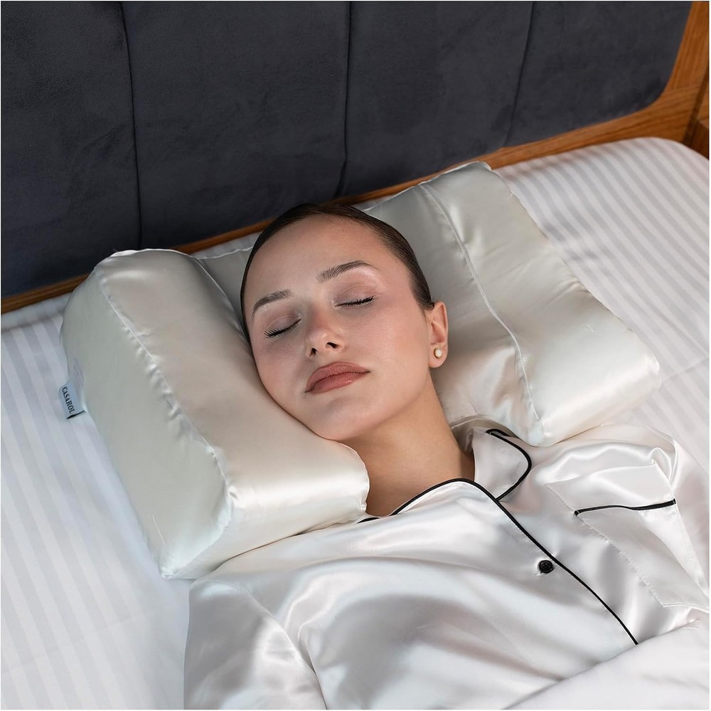 SATIN BACK SLEEPER WITH NECK SUPPORT, WRINKLE PREVENTION MEMORY FOAM POSITIONER