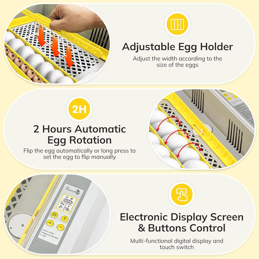 36-60 Egg Incubator with Automatic Egg Turning and Humidity Control, Chicken Egg