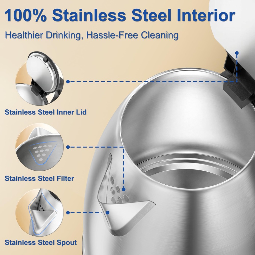 2000ml Stainless Steel Electric Kettle Boiling Water Fast Auto Shut-Off Silver
