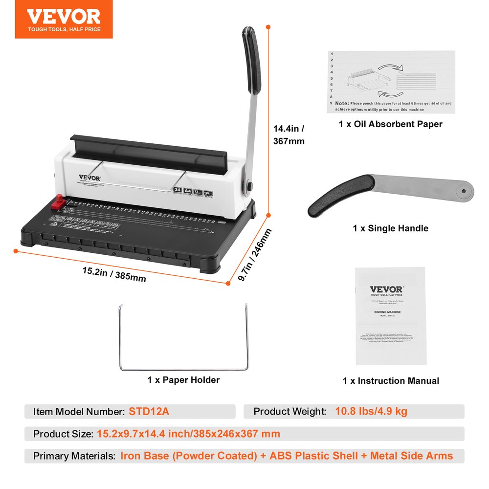 VEVOR Coil Spiral Binding Machine Manual Book Maker