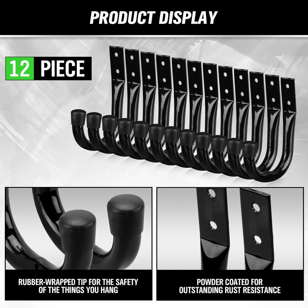 12 Pack Heavy Duty Garage Storage Hooks Wall Mount J Hooks For Hanging Tools