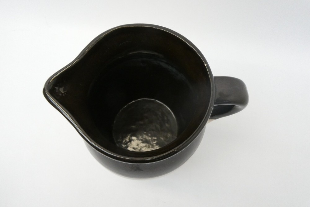 Brown Off-White Tan Single Handle Medium Size Stoneware Water Pitcher Jar