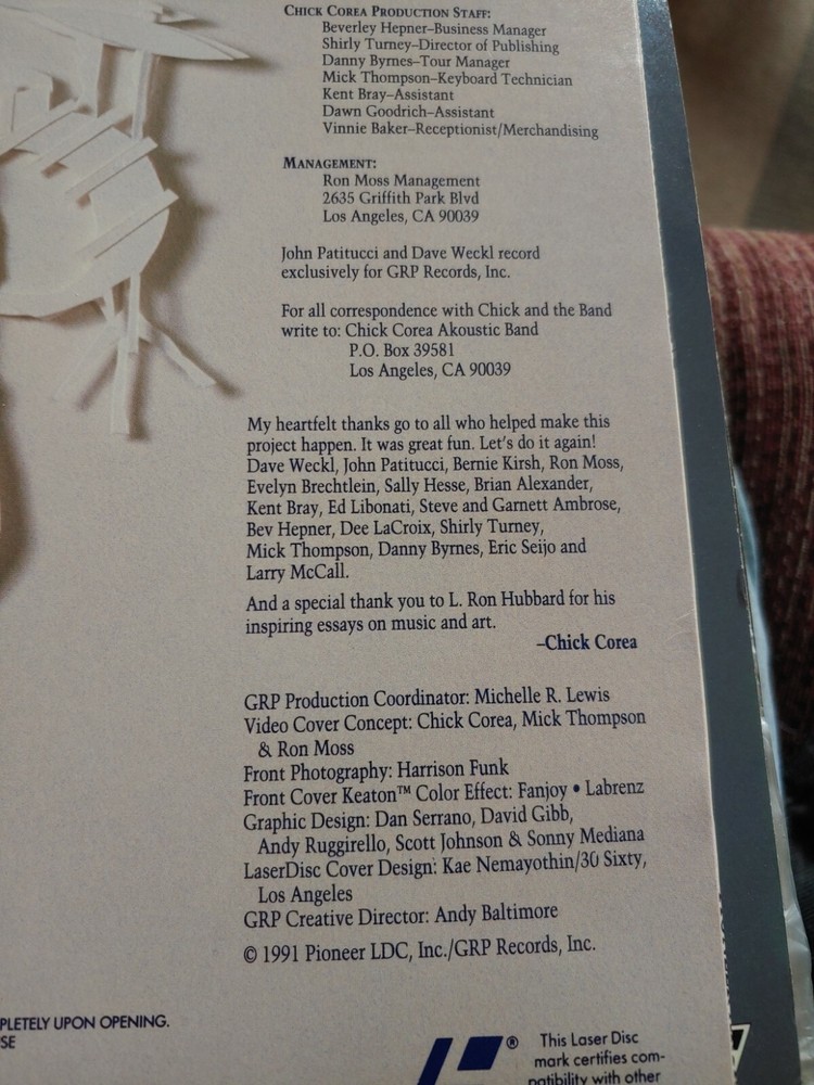 Alive Chick Corea Akoustic Band Laserdisc VG