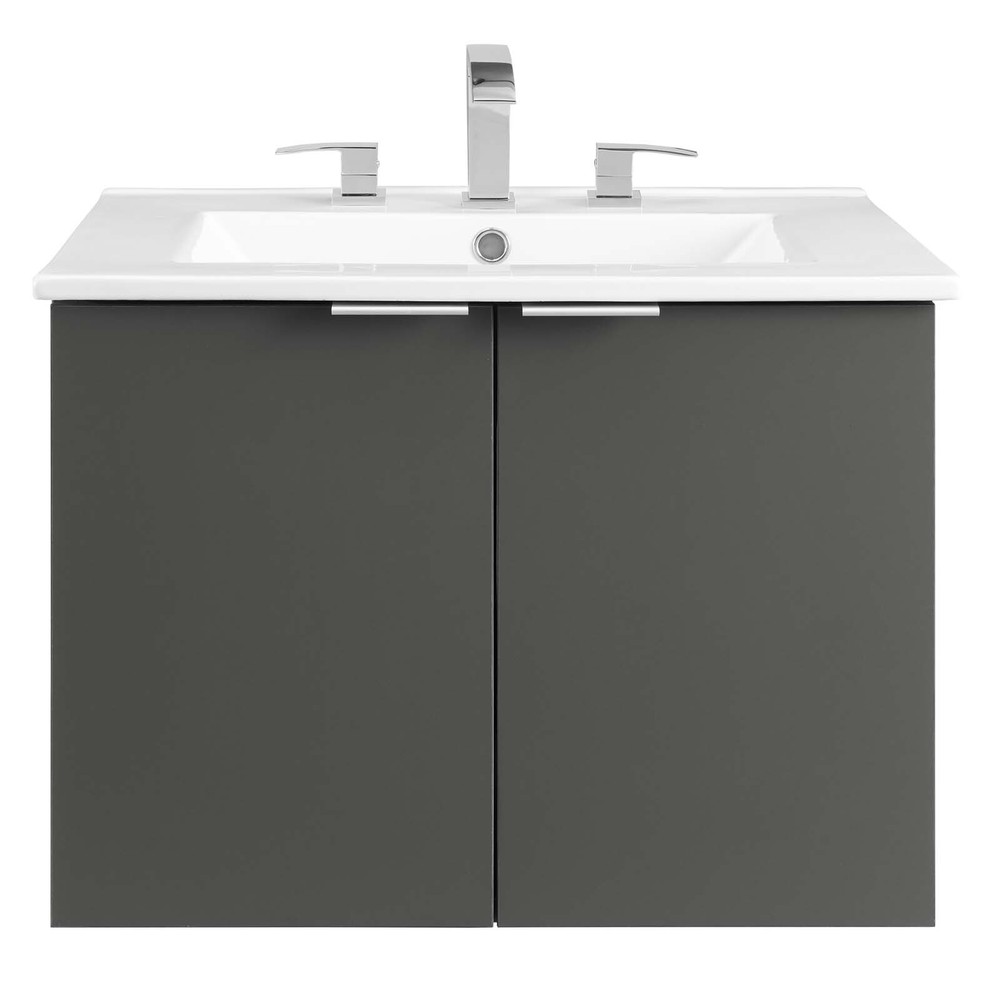 Modway Maybelle 24" Wall-Mount Bathroom Vanity In Gray White