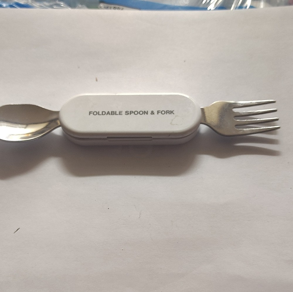 Foldable Spoon & Fork Set, Stainless Steel & Plastic, White Silver, Camping Case