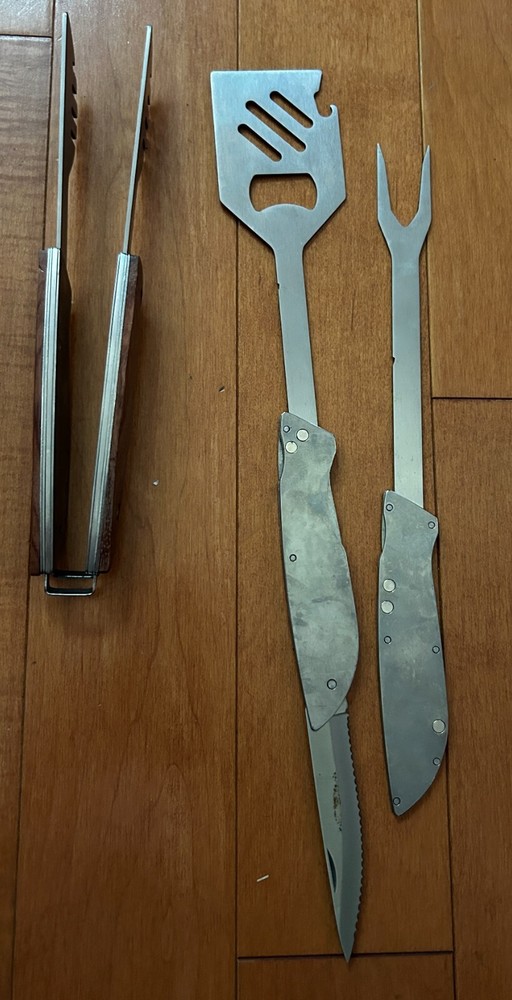 Multi Function BBQ Mini Camping Tool Kit- Tongs Spatula Grill Fork Knife Openers